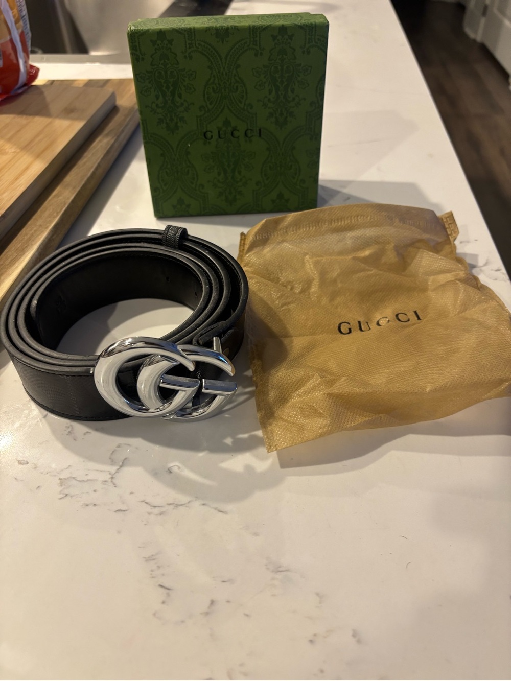 Gucci Black Leather Belt with Silver Double G Buckle